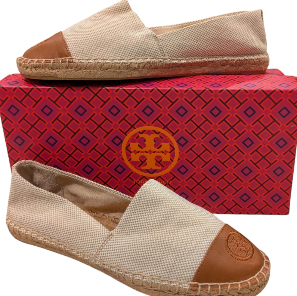 Tory Burch Colorblock Natural Tan Espadrille Flats Women's Size 9.5 NWOT - Picture 16 of 17